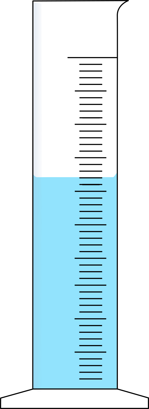 Breiter Messzylinder mit blauer Fluessigkeit.svg